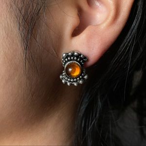 Antique Amber Silver Clip-On Earrings